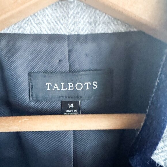 Talbots Grey Wool Blend Herringbone Classic One bUtton Blazer 14 - Picture 4 of 7